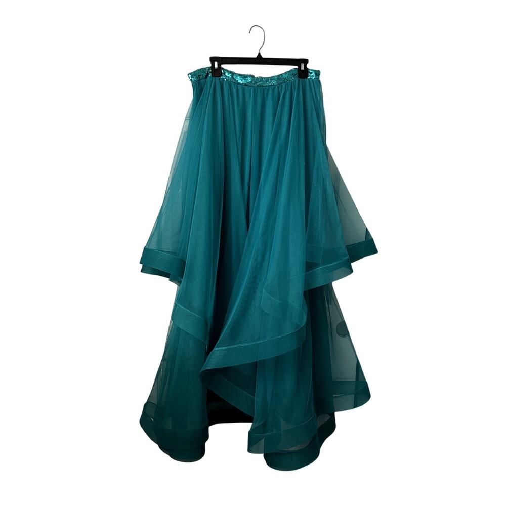 City Triangles Maxi Skirt Junior Teen 9 Teal Sequin Tiered Prom Formal Party NEW